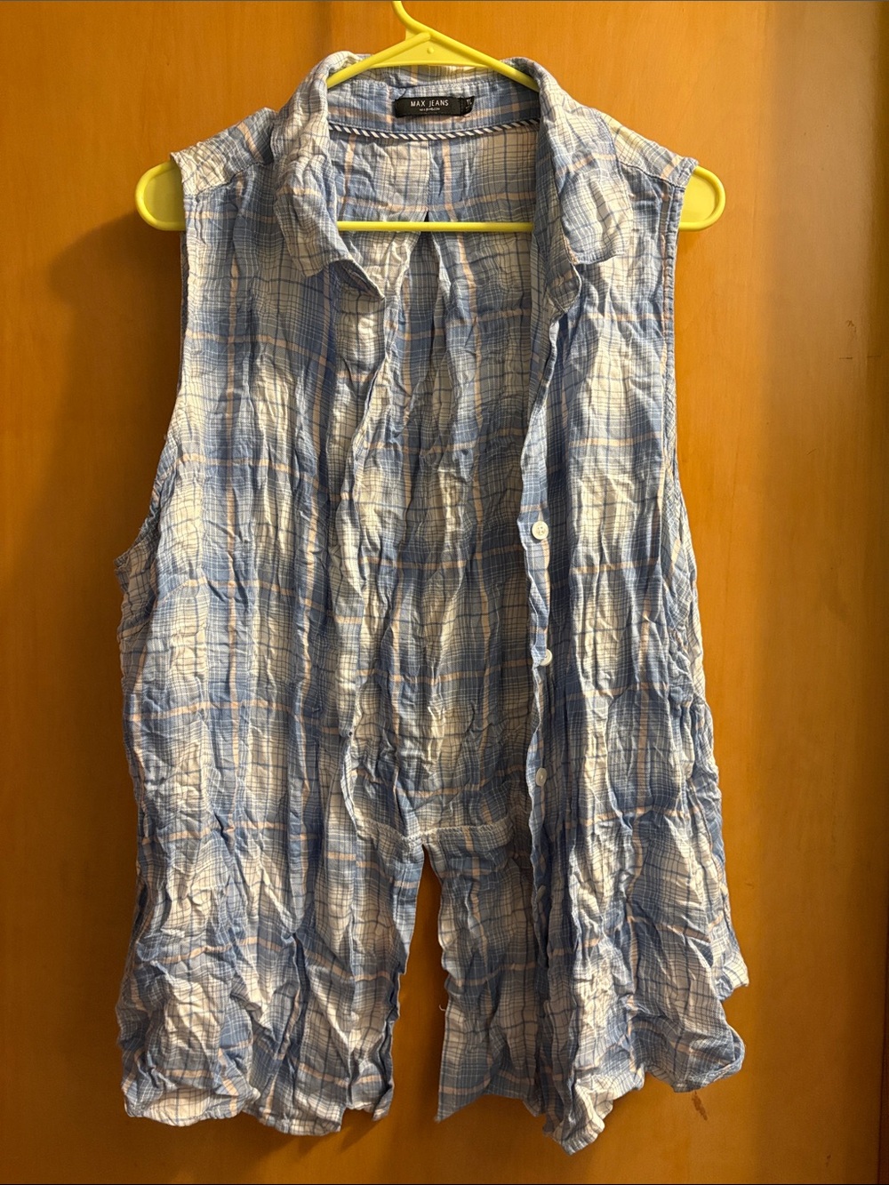 Max Jeans Blue and White Plaid Sleeveless Button-Down Shirt Size 1x